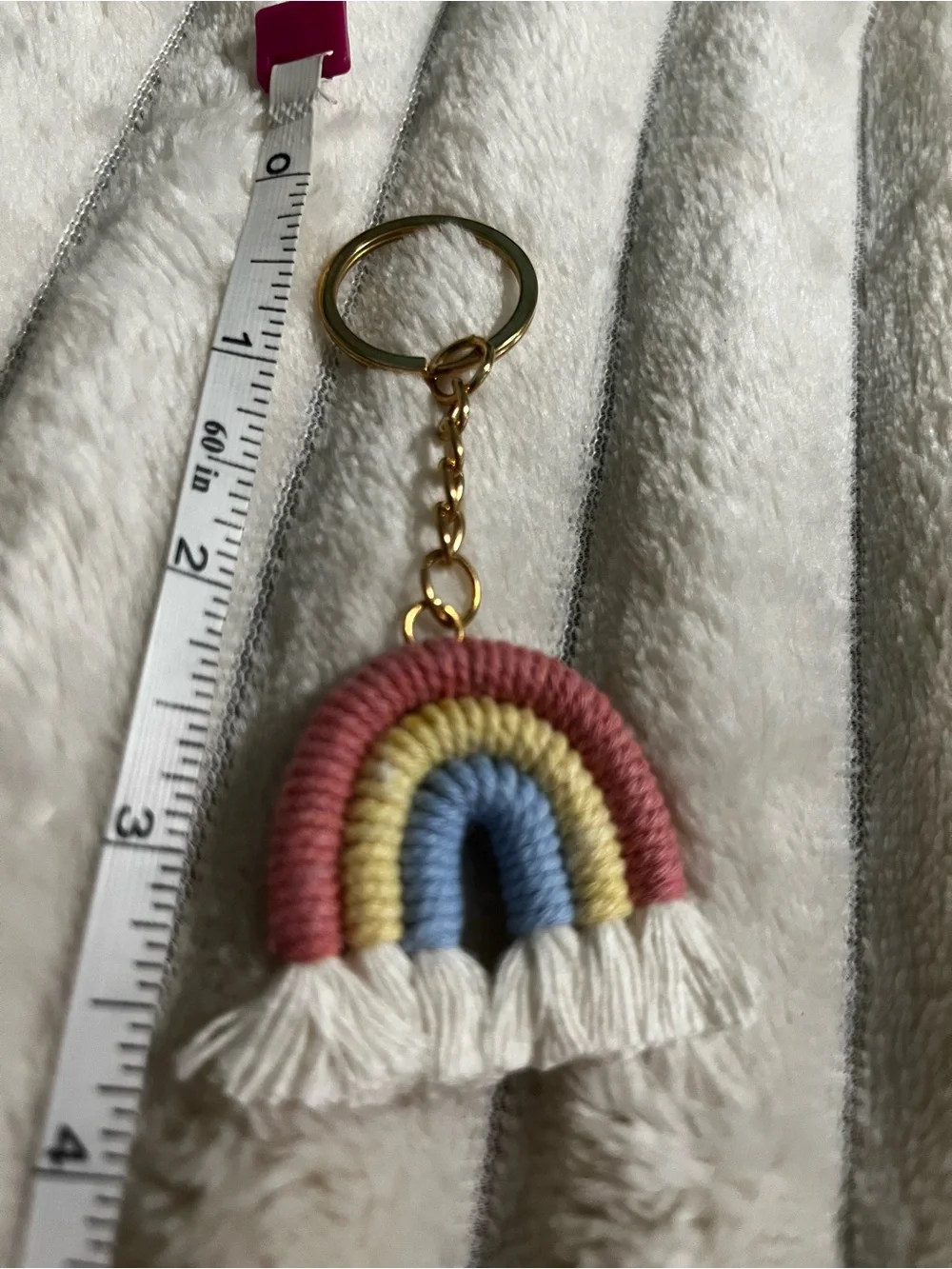 Handmade Rainbow Tassel Keychain - Pink, Yellow & Blue